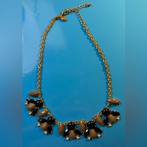 Charming Charlie Rhinestone Fashion Necklace Gold Tone Black And Gray Cabochons